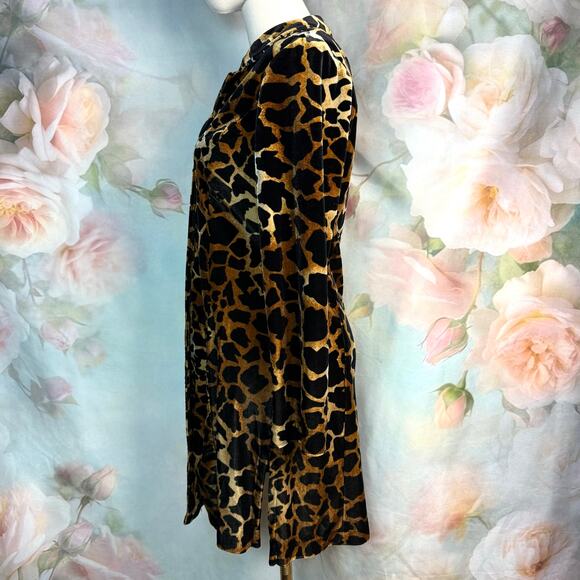 Vintage 90s Clio Petites Leopard Print Velvet Longline Jacket Blazer - Picture 2 of 4